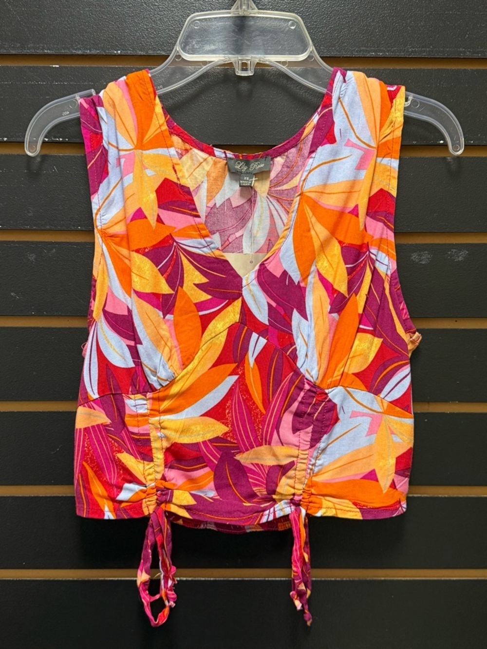 Lily Rose Tropical Print Crop Top Tie Front Sleeveless XS NWT